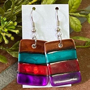 Fashion Rectangle Shaped Shell Dangle Multi Colored Ombré Dangle Earrings